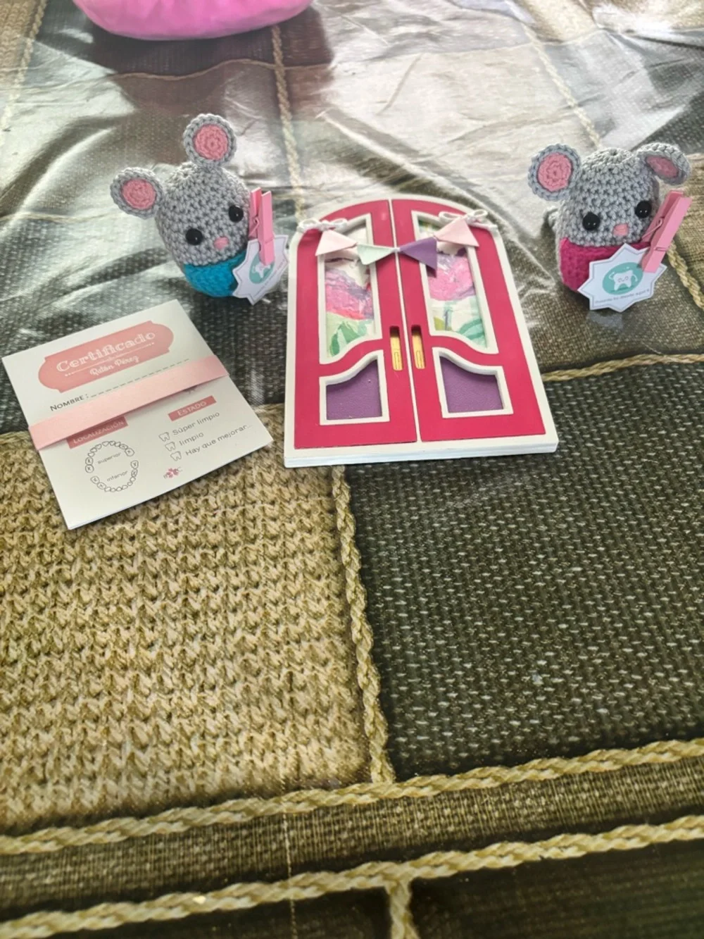 Handmade Crochet Grey and Pink Mouse Plush Toy for Kids